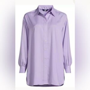 NWOT Lands End Satin Lavender Button-Up Blouse w/Pretty Button Sleeve